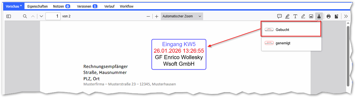 Stempelfunktion in docuvita