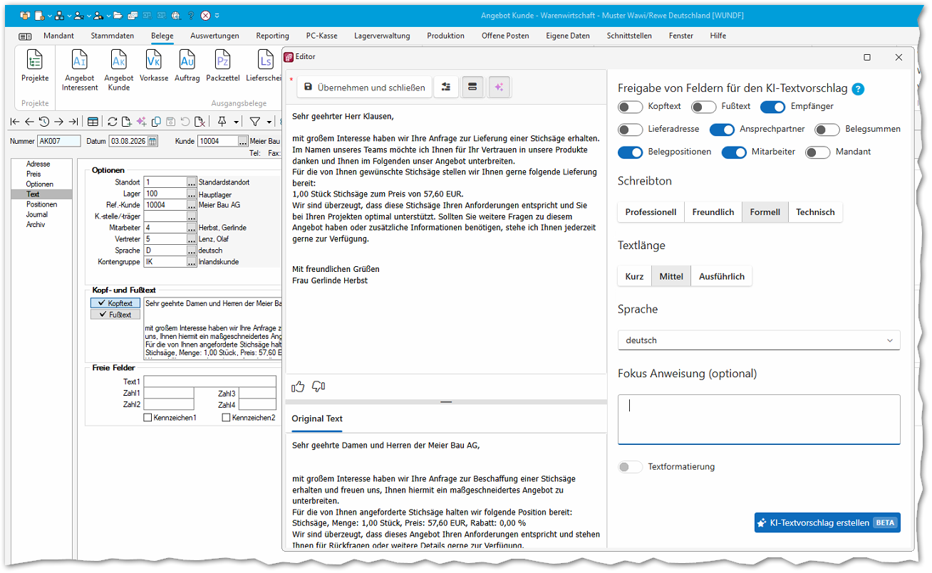 SelectLine KI-Textvorschlag im Text-Editor